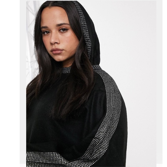 Asos Curve River Island plus hoodie sweater rhinestone detail in black 14/16 - Picture 2 of 11